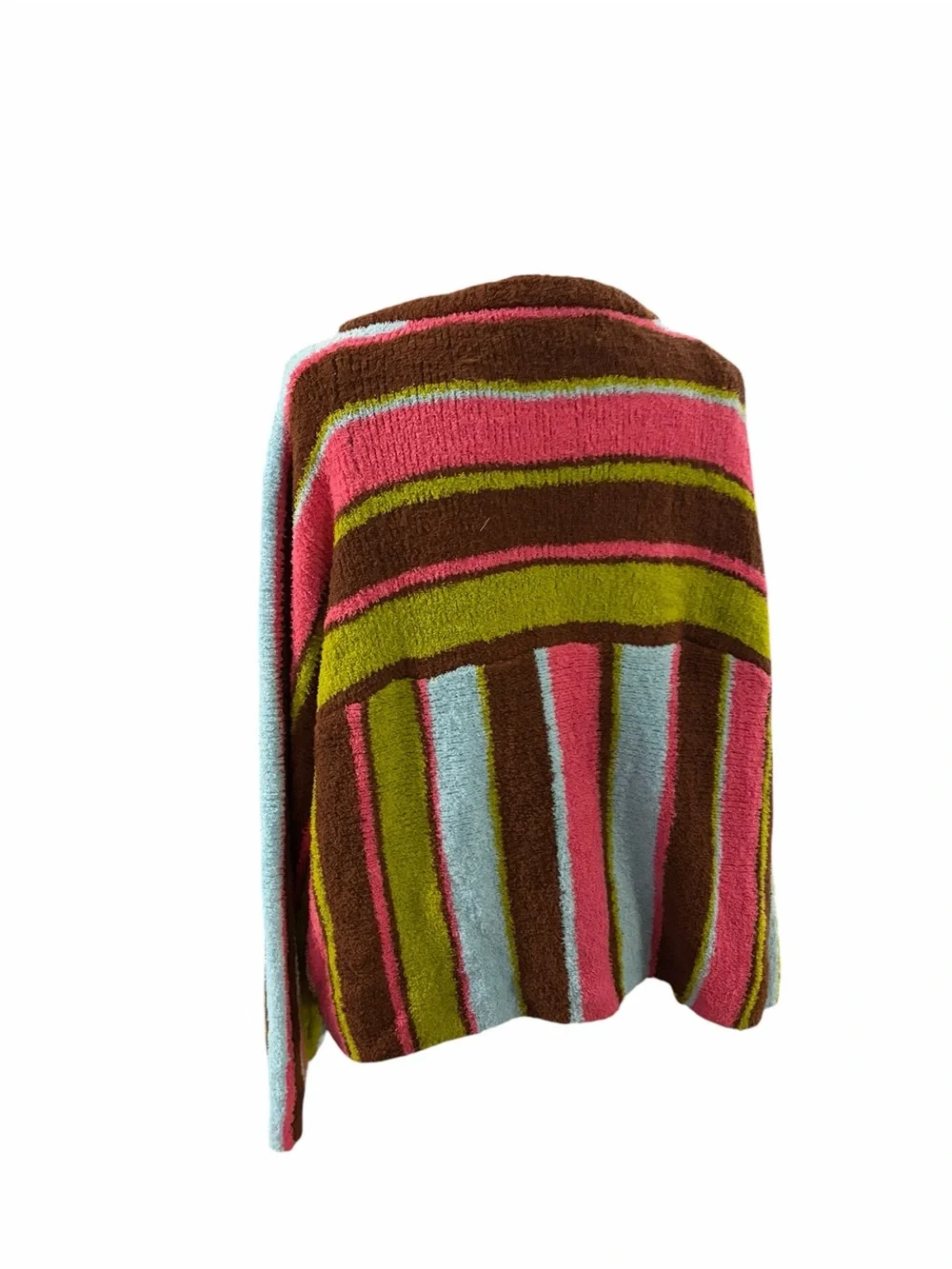 Striped V-Neck Plush Sweater in Brown, Pink, Blue & Green - Picture 2 of 6